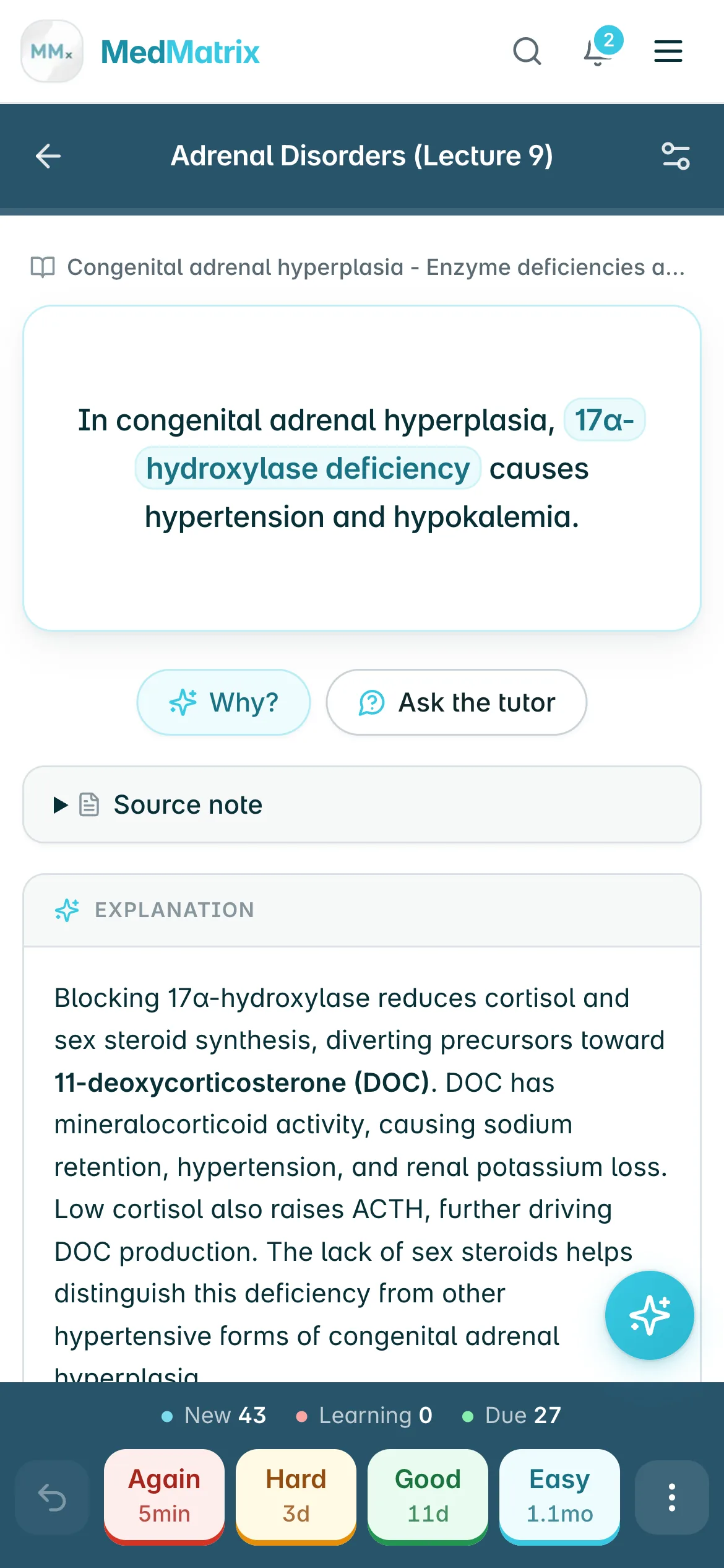 MedMatrix flashcards on iPhone
