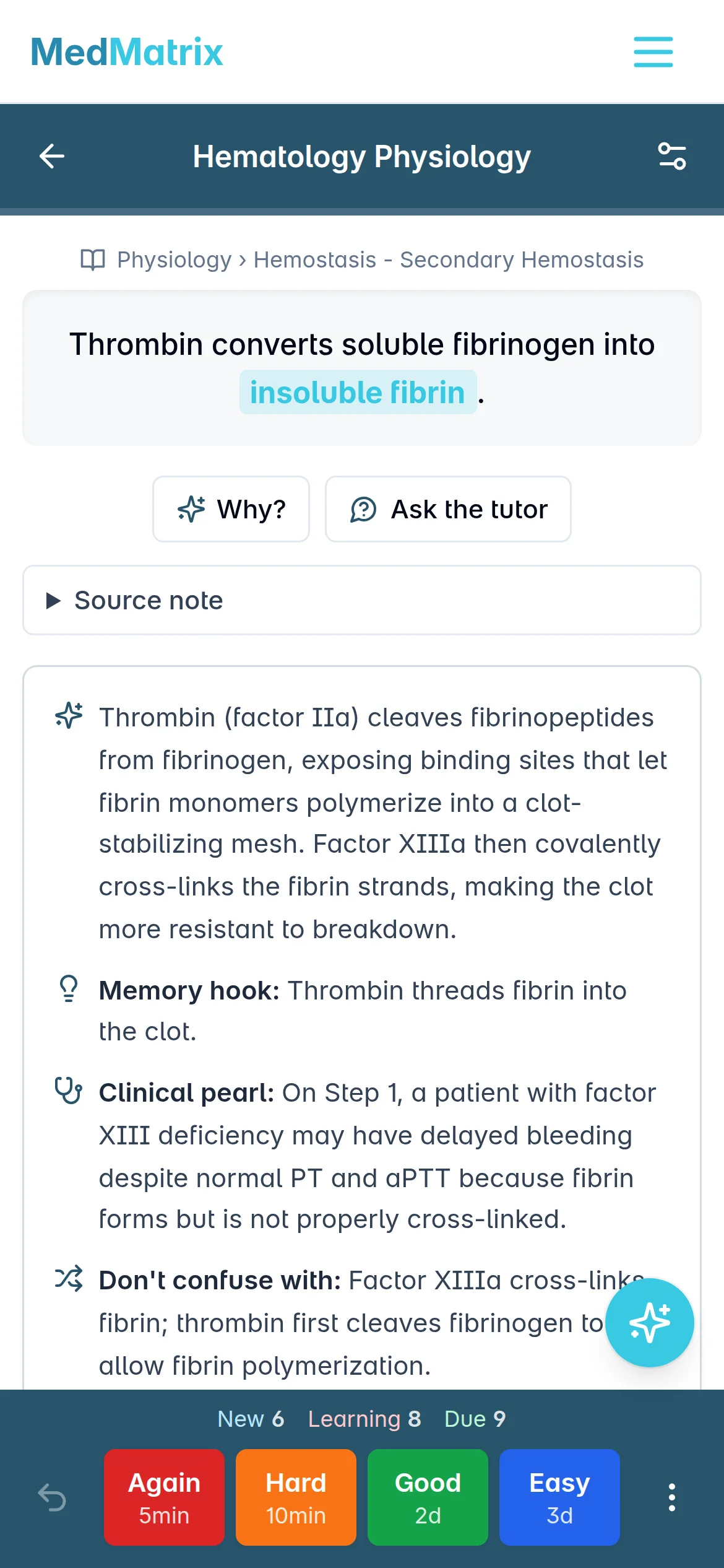MedMatrix flashcards on iPhone