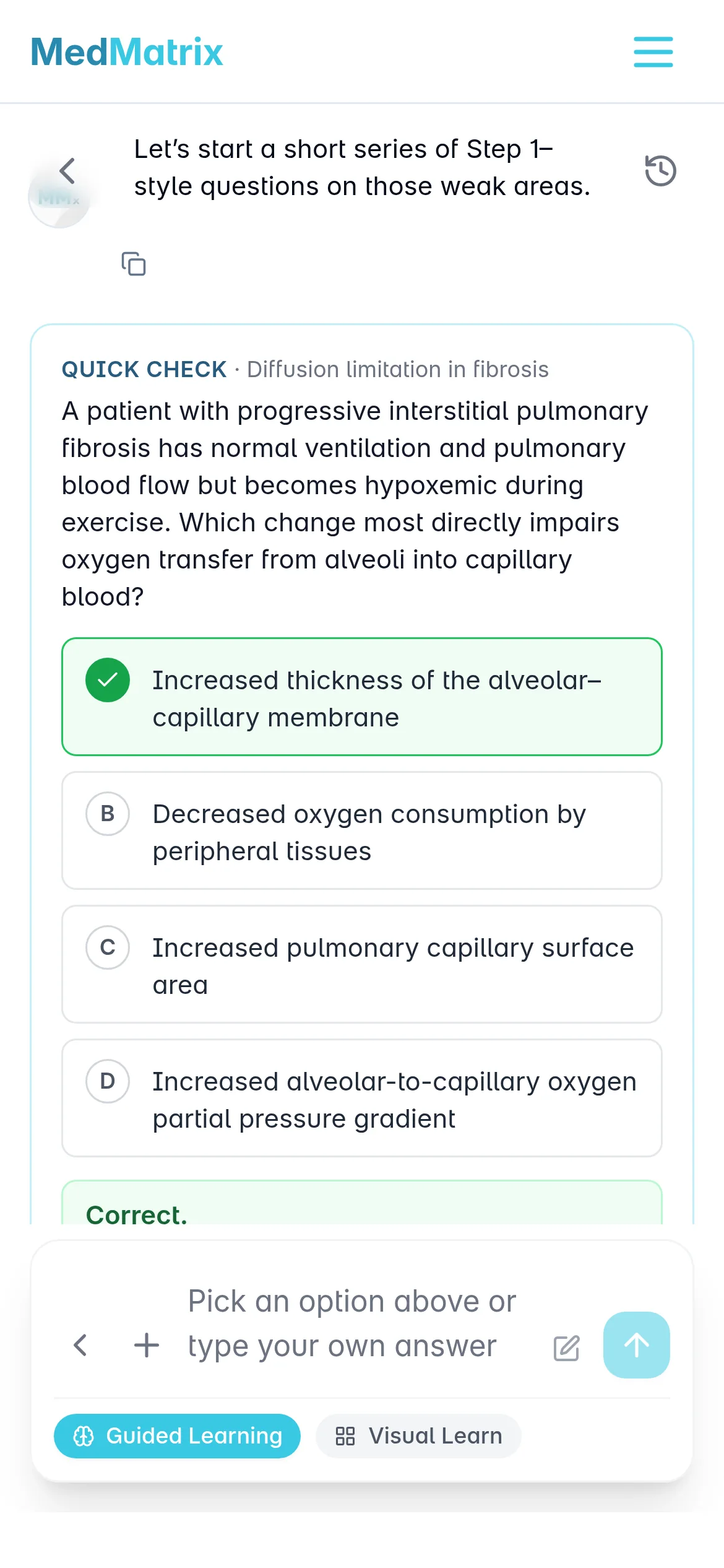 The MedMatrix AI tutor on iPhone